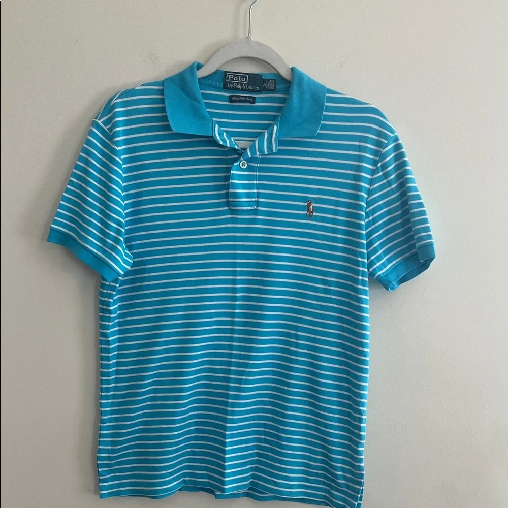 Vintage Polo Ralph Lauren Blue Striped Pony Shirt Pima‎ Cotton Preppy Collegiate